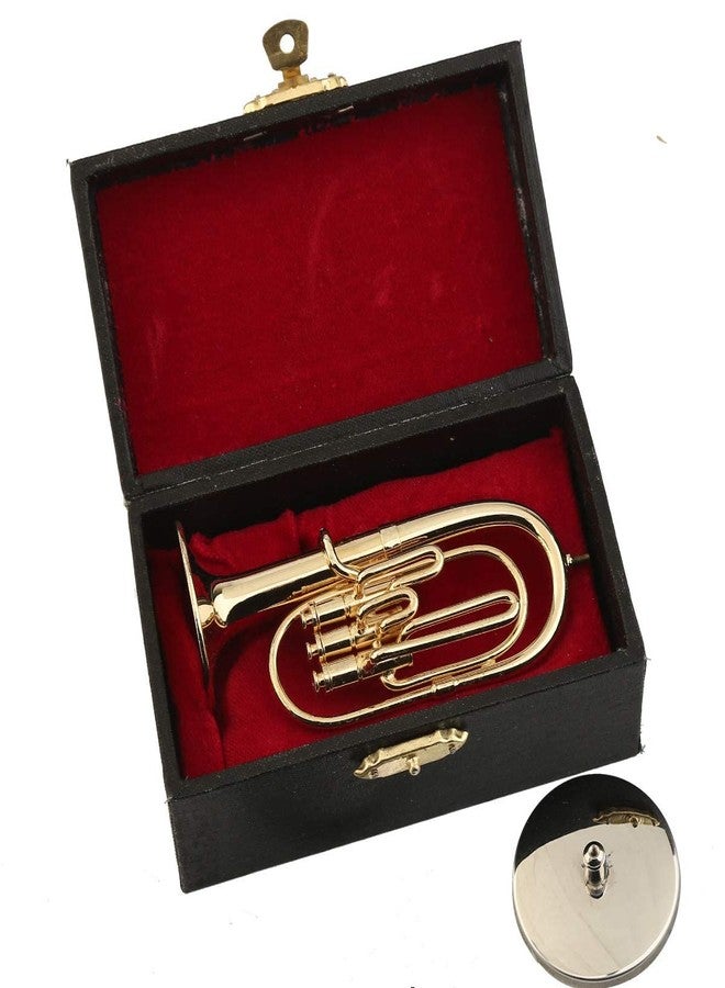 Dselvgvu Miniature Tuba with Stand and Case Brass Mini Musical Instrument Baritone Horn Replica Collectible Figurines Dollhouse Accessories Model Home Decoration Display Ornament (3.94"x1.42") - Image 3
